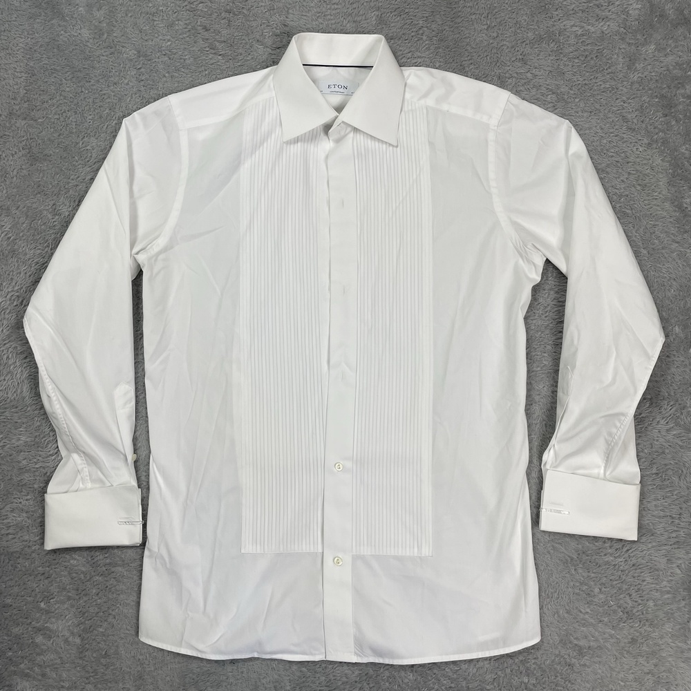Eton Shirt Mens 15.5 White Pleated Tuxedo French Cuff Dress Long Sleeve